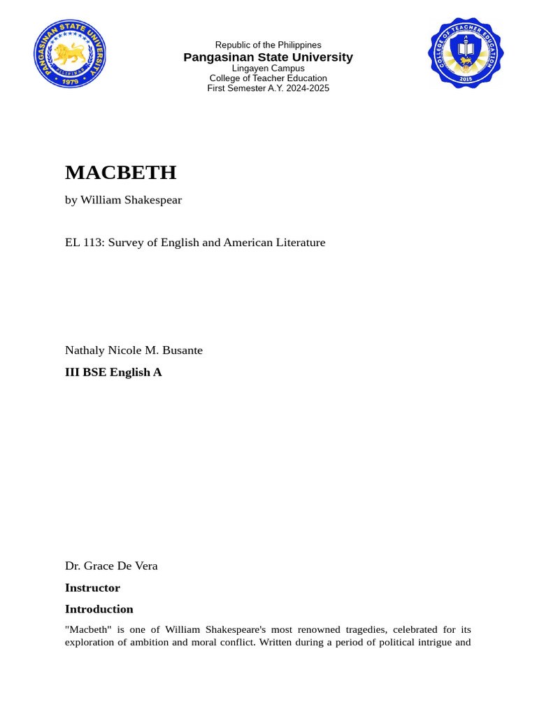 Macbeth Pdf Macbeth Shakespearean Tragedies
