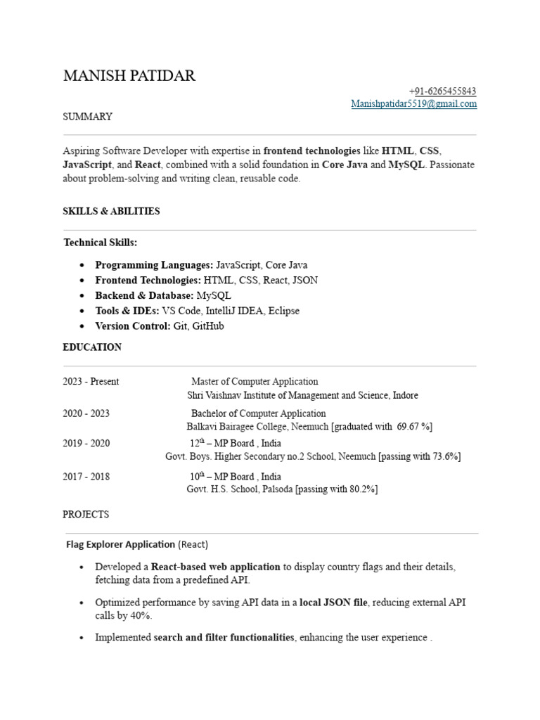 Aspiring Software Developer Resume | PDF