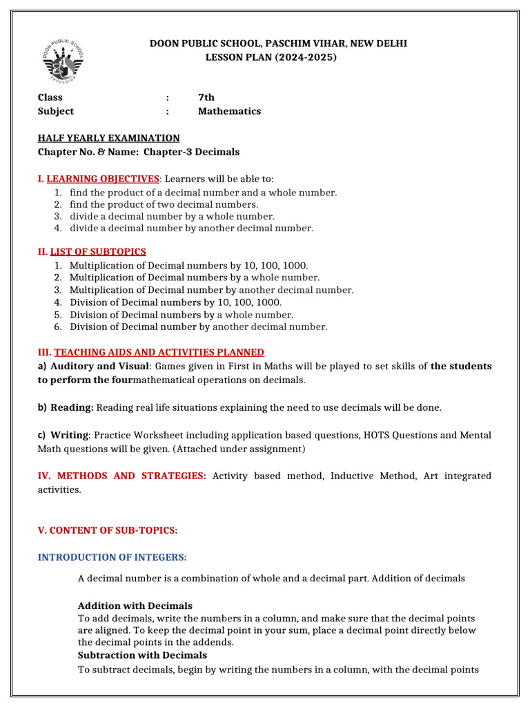 Decimals in Class 7 Mathematics | PDF | Numbers | Insulin