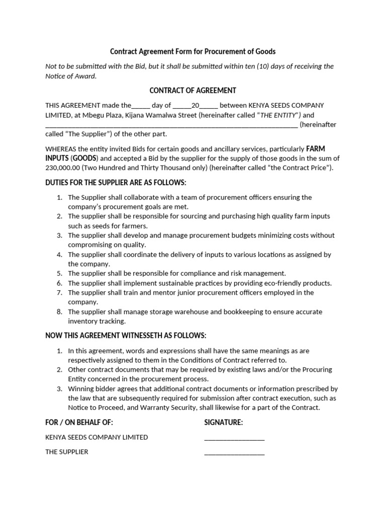 Procurement Contract Agreement Template | PDF | Procurement | Business