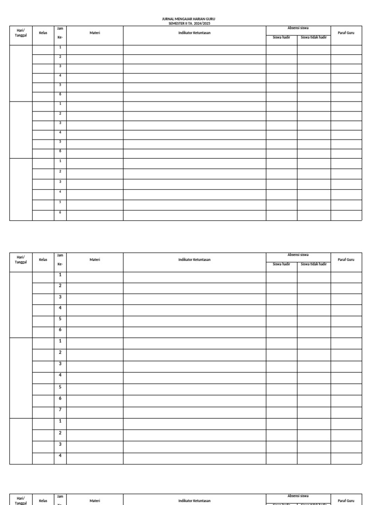 Jurnal Mengajar Harian Guru | PDF