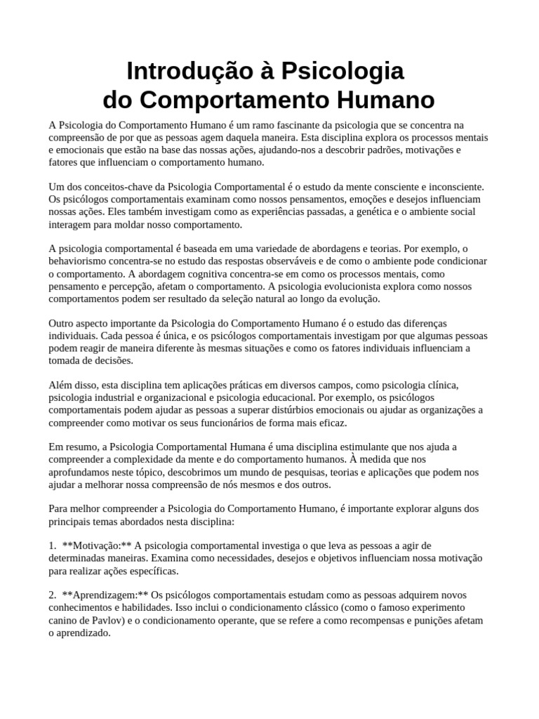 Psicologia do Comportamento Humano | PDF | Psicologia | Behaviorismo