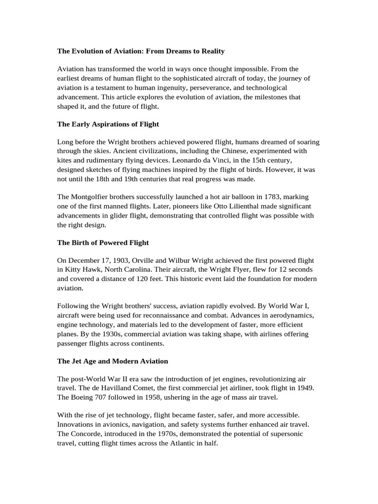 The Evolution of Aviation | PDF | Aviation | Wright Brothers