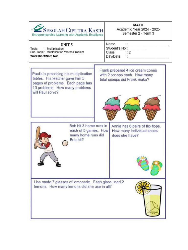 Grade 2 Multiplication Word Problems | PDF