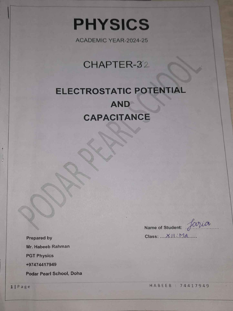 Electric Potential and Capacitance Note | PDF