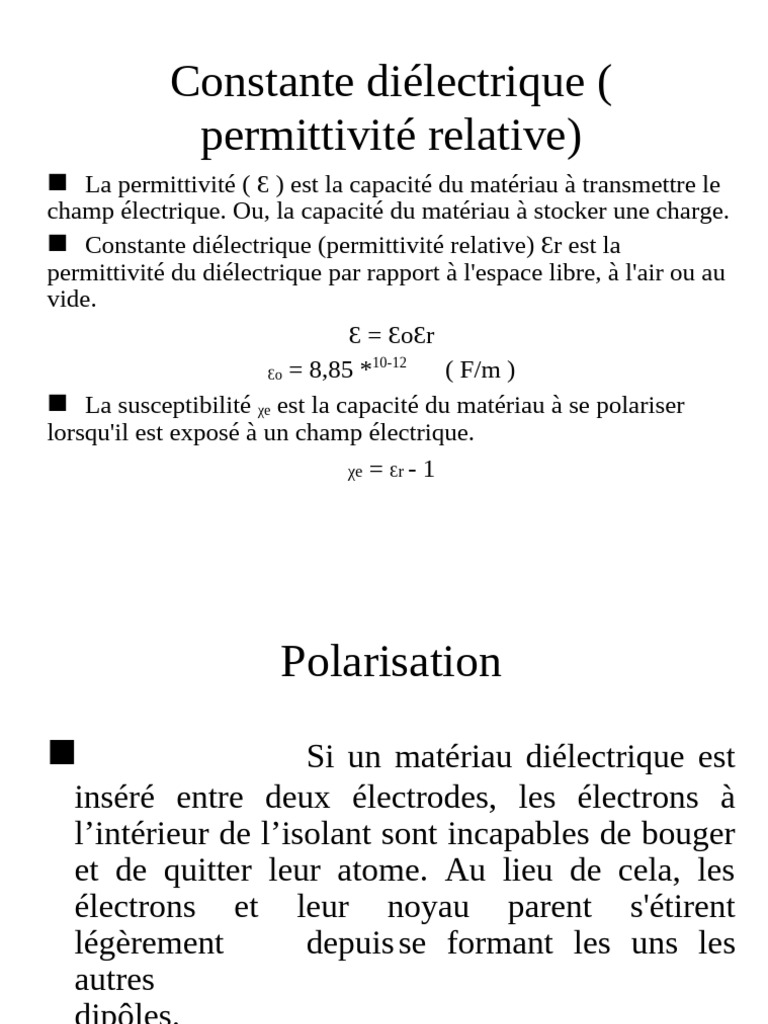 Comprendre la permittivité et la polarisation | PDF | Diélectrique ...