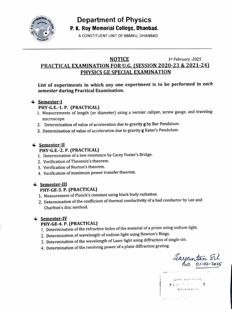U.G. Physics Practical Exam Guide | PDF