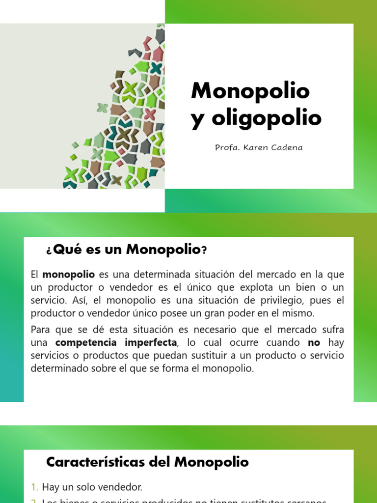 Monopolio y Oligopolio: Definiciones y Tipos | PDF | Monopolio | Oligopolio