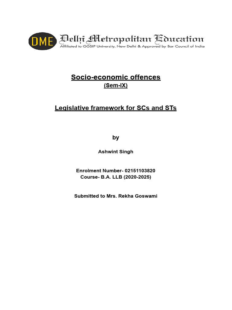 Legislative Framework for SCs and STs | PDF | Affirmative Action ...