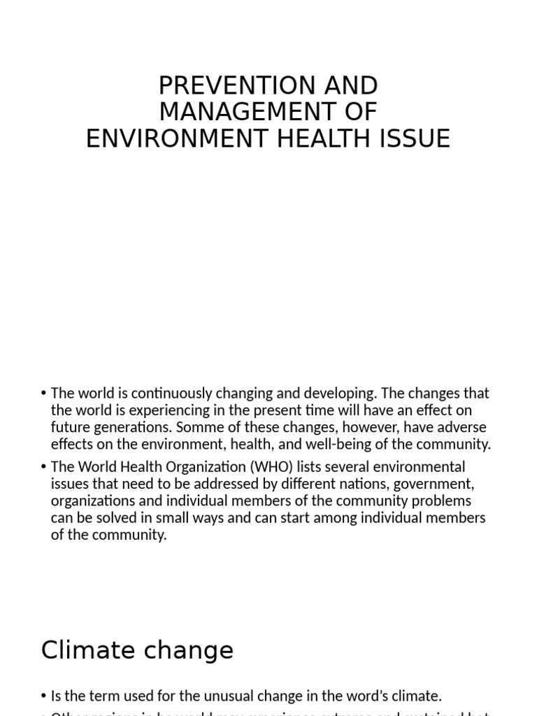 Managing Environmental Health Issues | PDF | Climate Change | Habitat ...