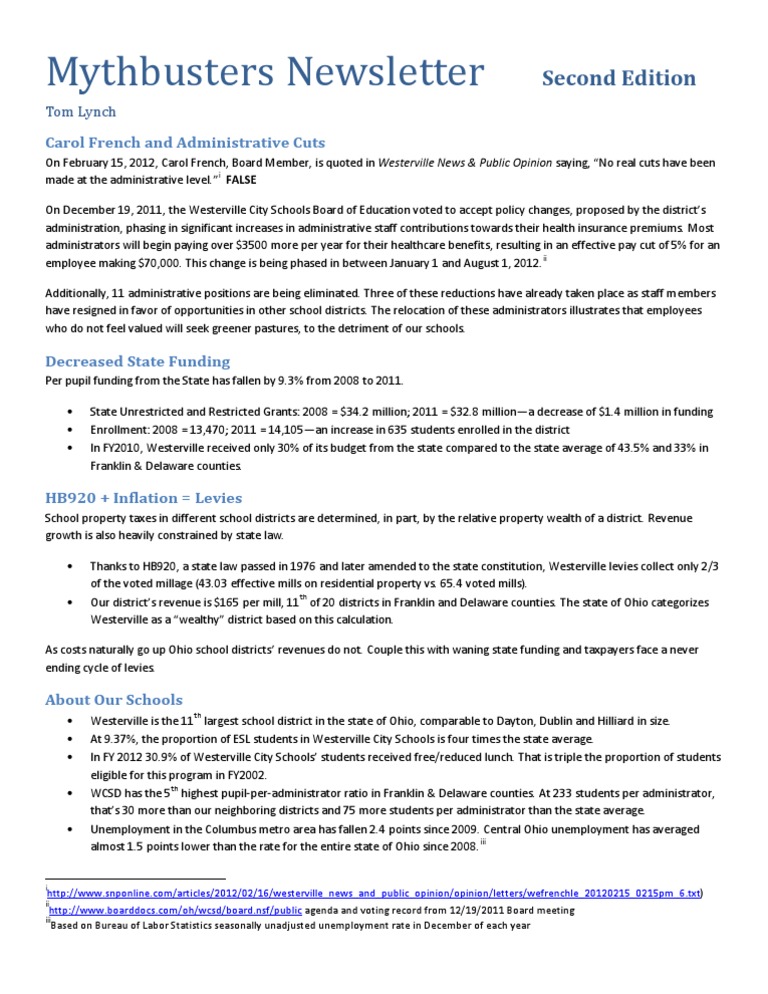 Westerville Issue 10 Myth Busters Newsletter PDF Property Tax Taxes