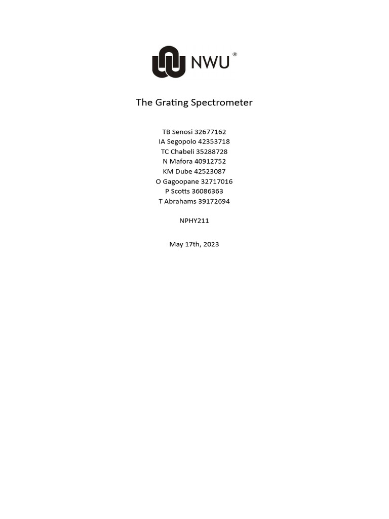 The Grating Spectrometer | PDF | Emission Spectrum | Spectrometer