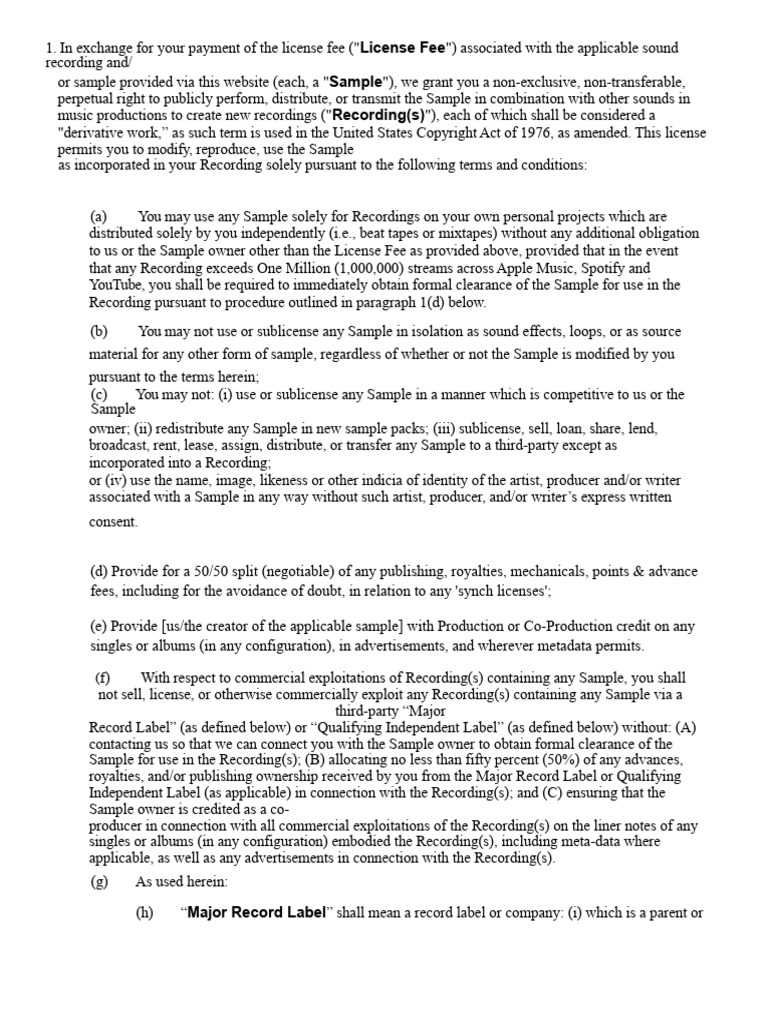 Sound Sample License Agreement | PDF | Record Label | License