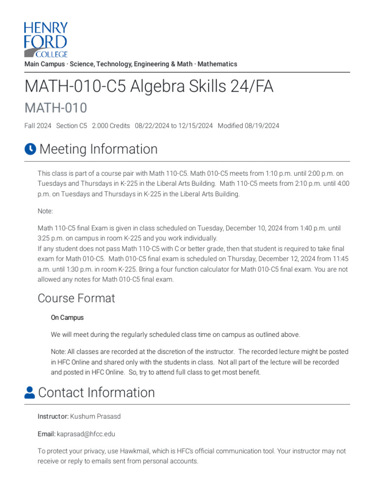 Math 010-C5 Course Details | PDF | Polynomial | Equations
