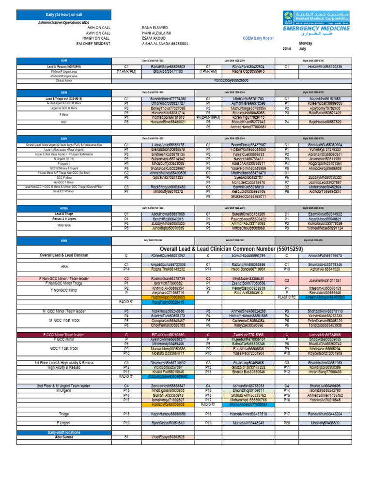 Daily Medical Staff Roster Summary | PDF
