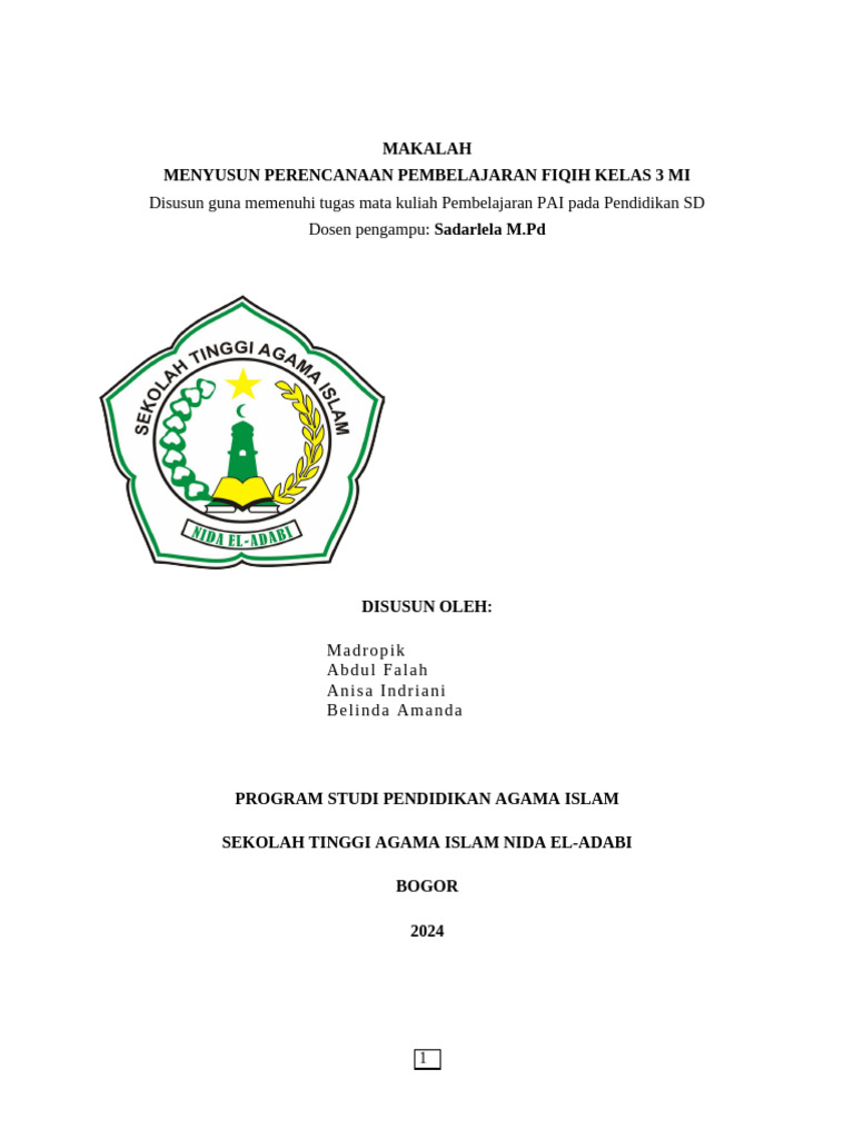 RPP Pembelajaran Fiqih Kelas 3 MI | PDF