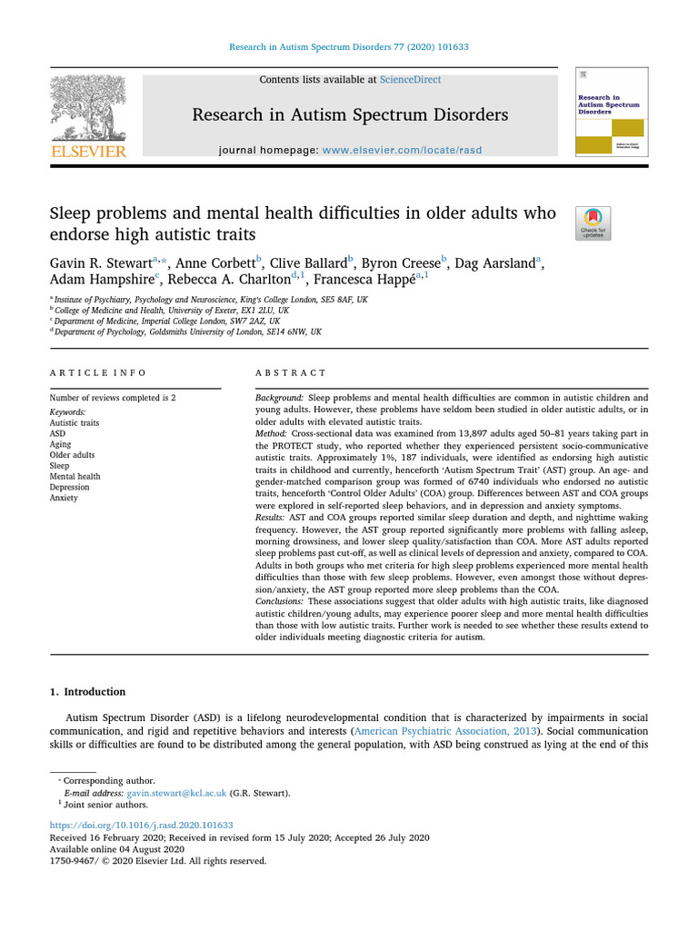 Sleep and Mental Health in Older Adults with Autistic Traits | PDF ...