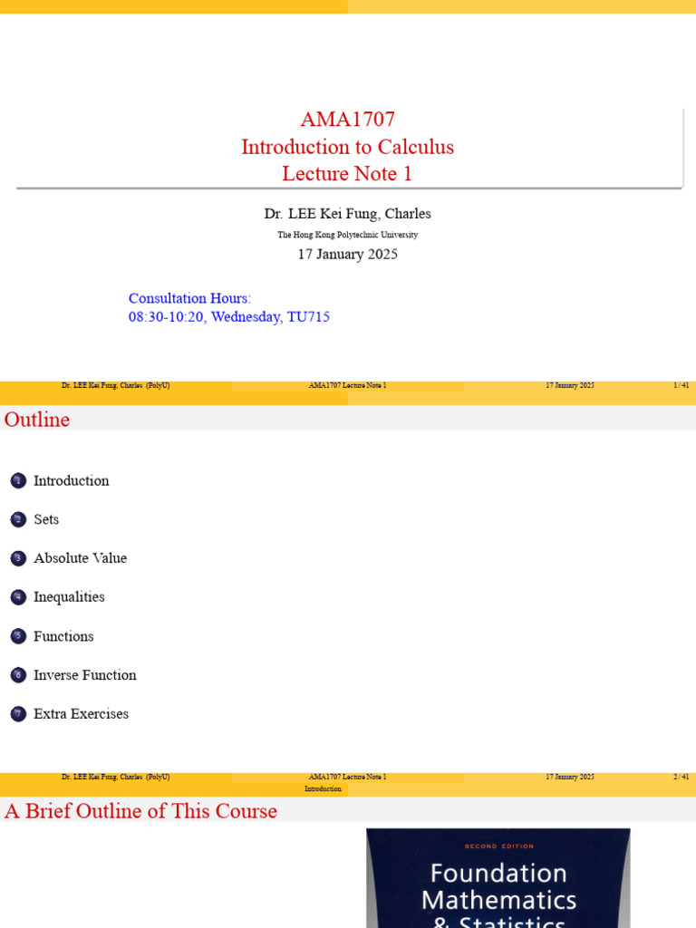 AMA1707 Week1 169 Handout | PDF | Function (Mathematics) | Calculus