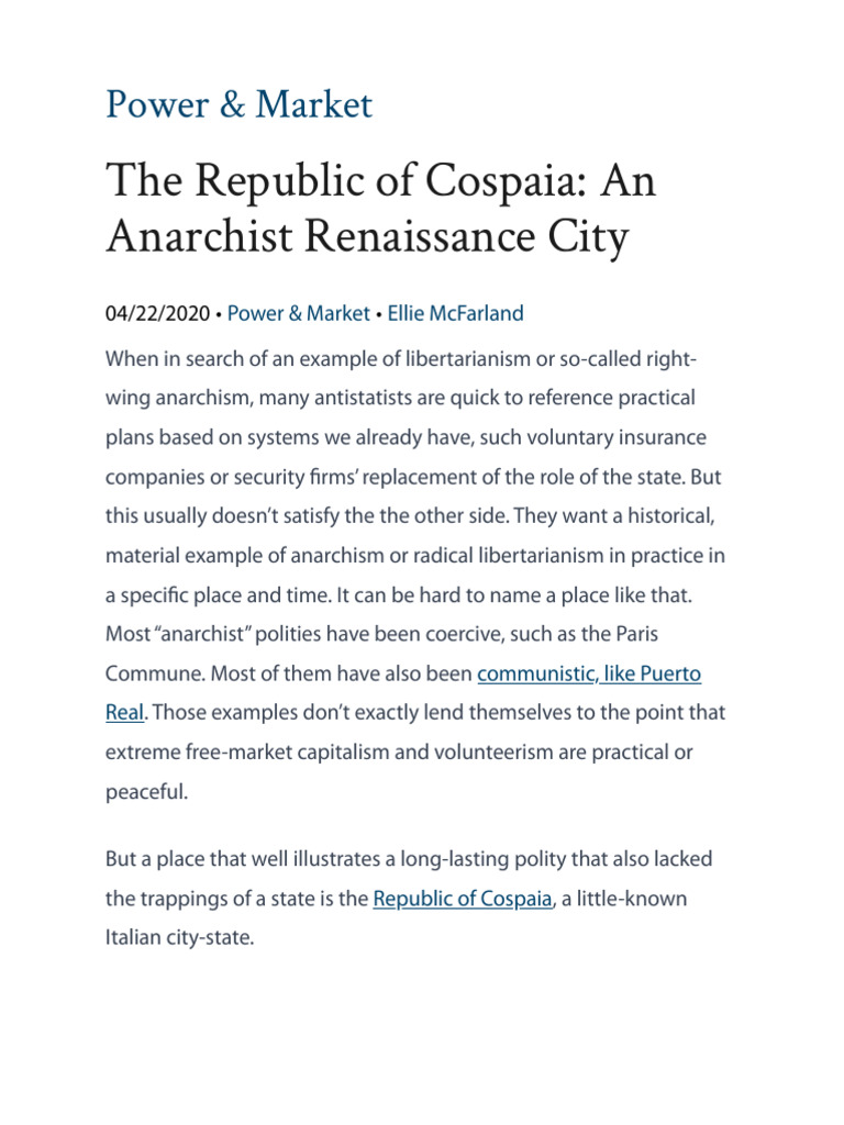 McFarland, Ellie - The Republic of Cospaia. an Anarchist Renaissance ...