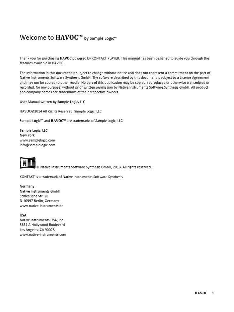 HAVOC User Manual for KONTAKT | PDF | Distortion | Sound Technology