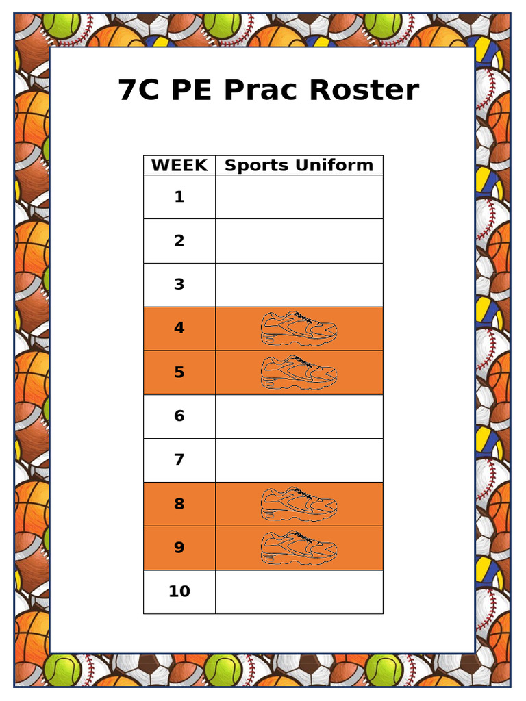 7C PE Prac Roster Semester 1 | PDF