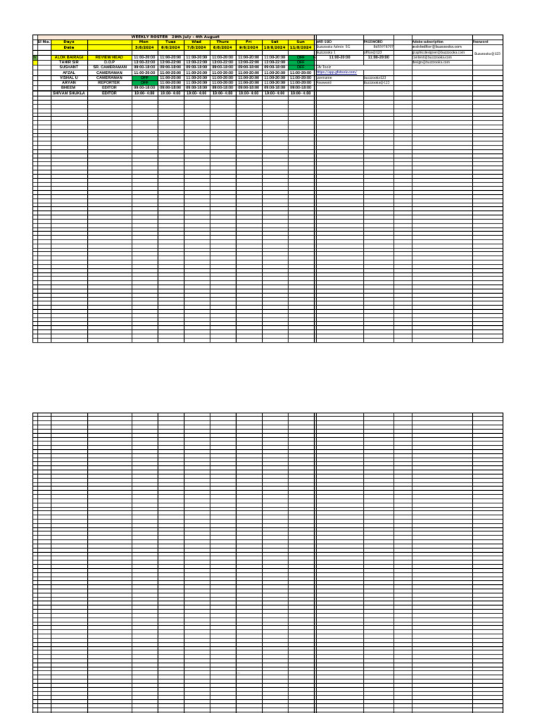 Review Roster 5th Aug - 11th August | PDF