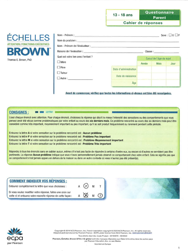BROWN - Questionnaire Parent - 1318 Ans | PDF