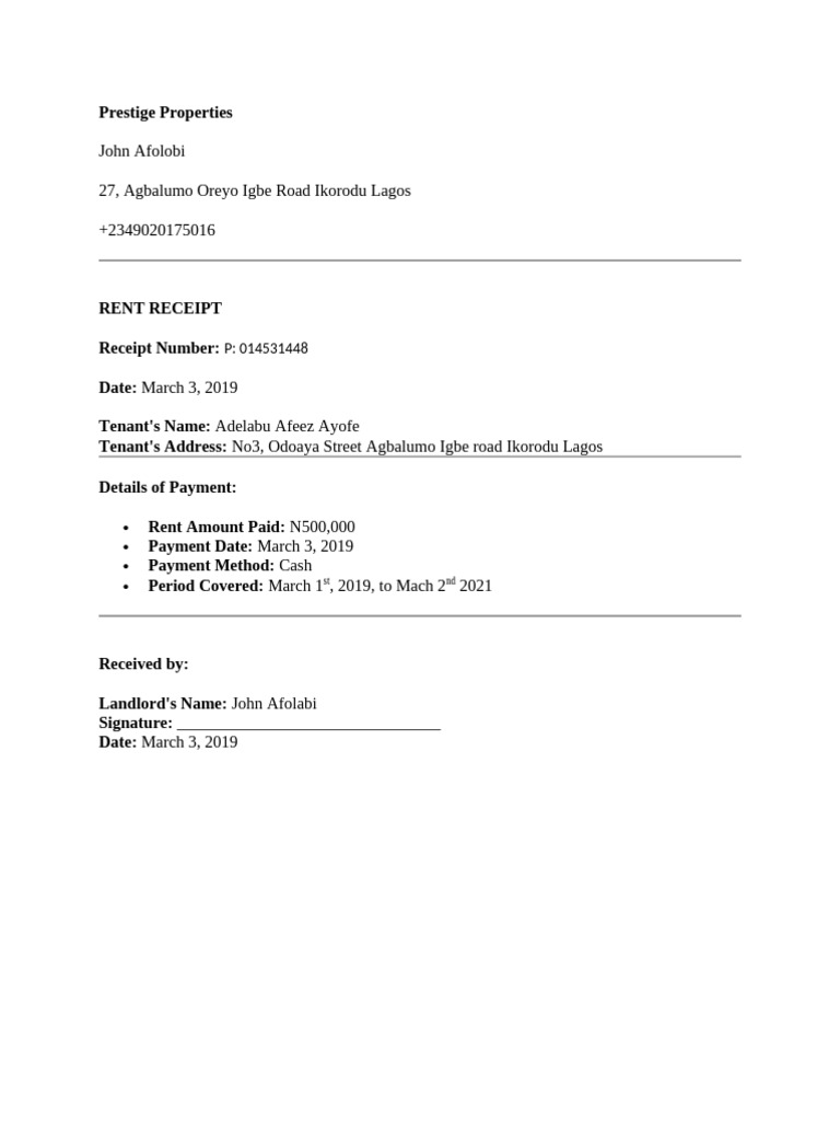 Rent Reciept | PDF