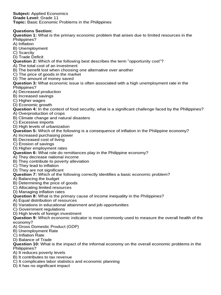 quiz-basic-economic-problems-in-the-philippines-pdf-cost-of-living