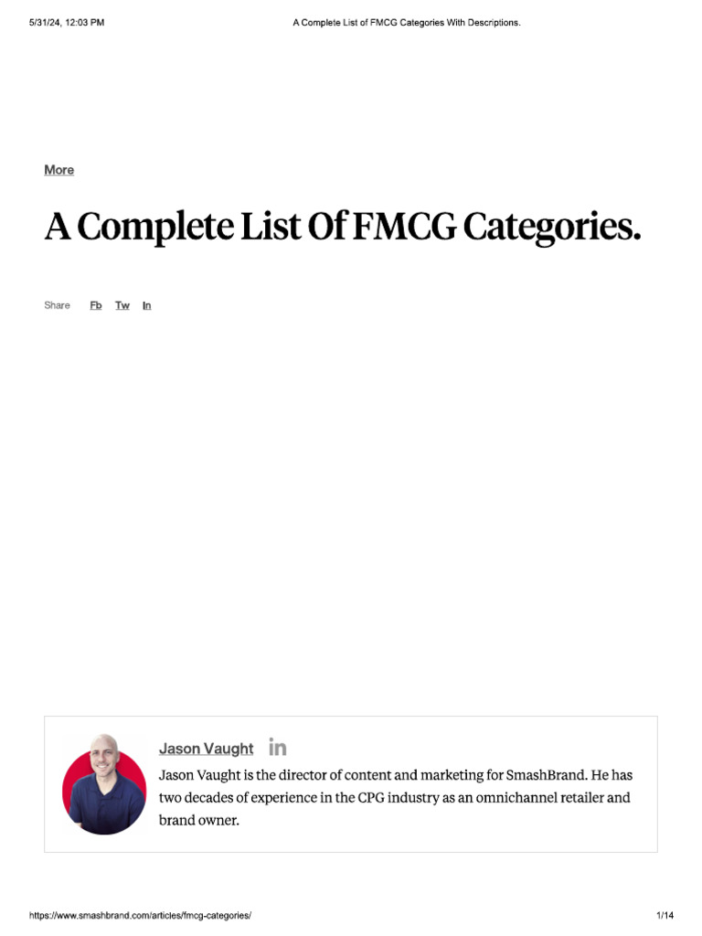 Complete List of FMCG Categories | PDF
