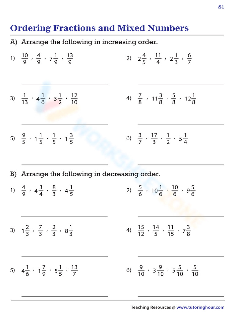 Ordering Fractions and Mixed Numbers | PDF