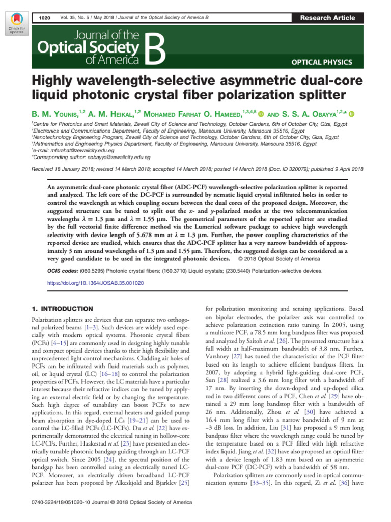 Highly Wavelength-Selective Asymmetric Dual-Core Liquid Photonic ...