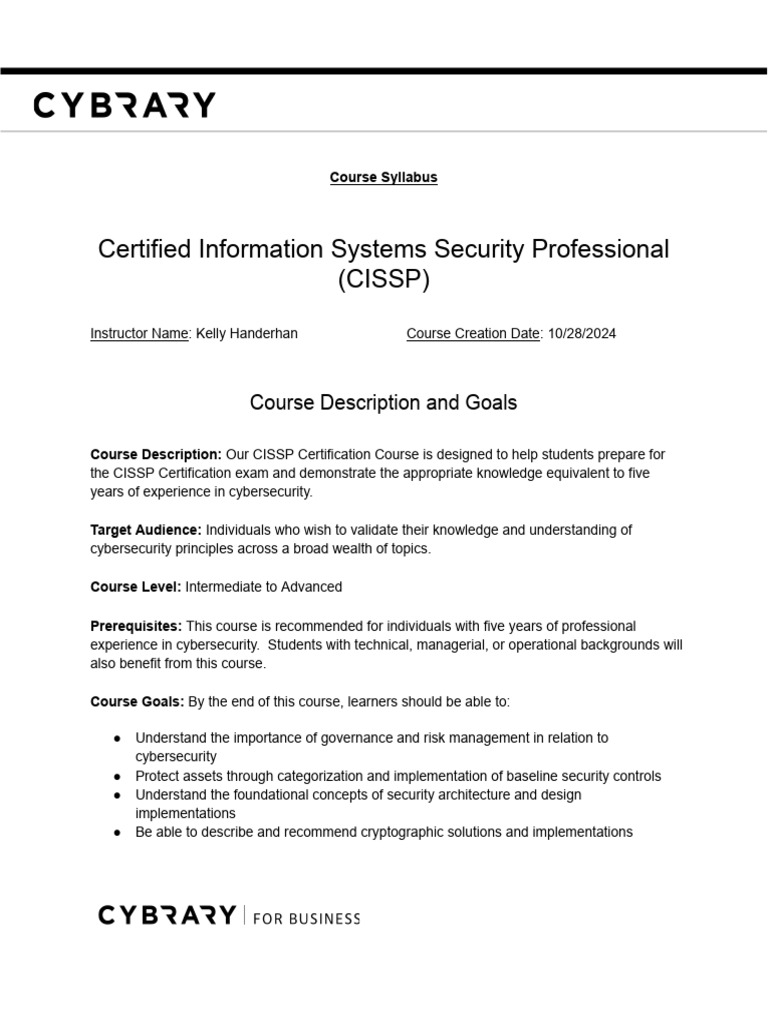 CISSP_Syllabus.docx | PDF | Cryptography | Public Key Cryptography