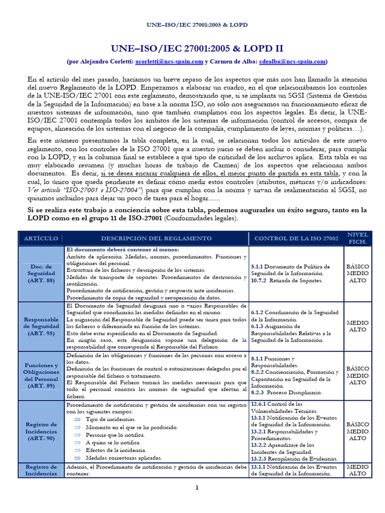ISO 27001 y LOPD: Cumplimiento Integral | PDF | La seguridad ...