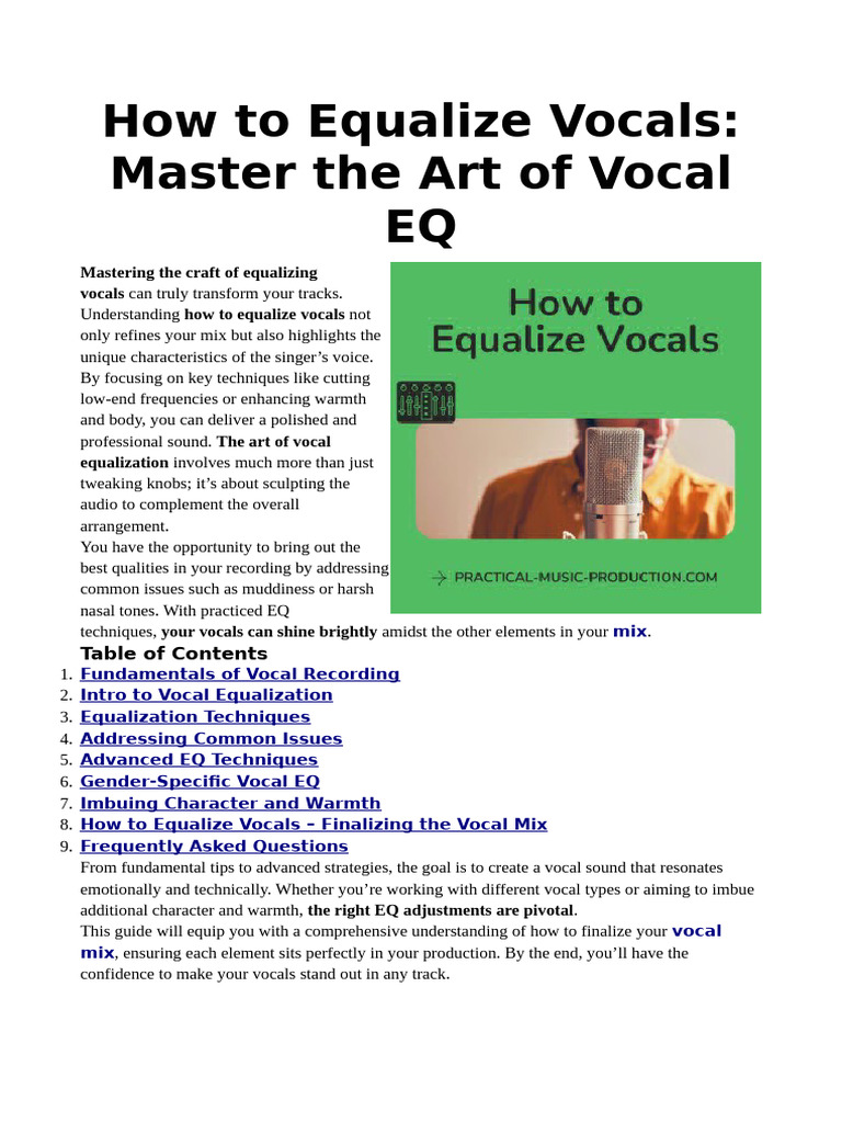 Essential Vocal EQ Techniques Guide | PDF | Equalization (Audio ...