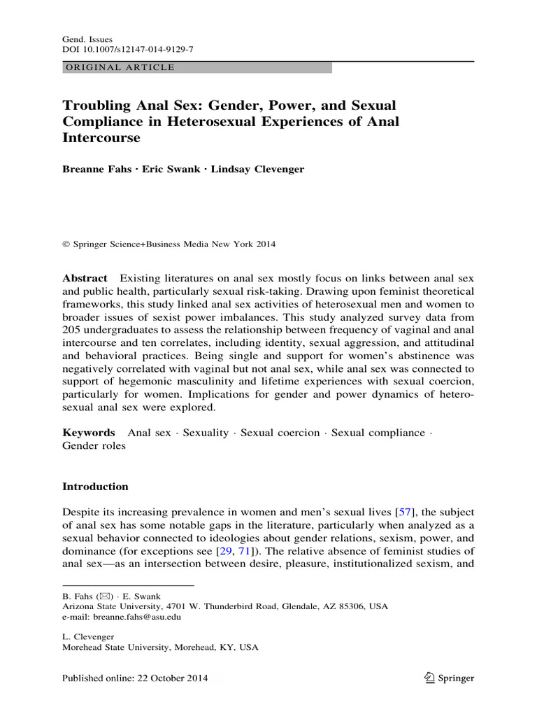 Fahs, Troubling anal sex 2014 | PDF | Anal Sex | Sexual Intercourse