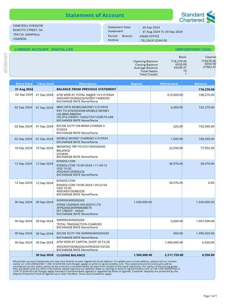 Digital Life Account Statement Summary | PDF | Banks | Transaction Account