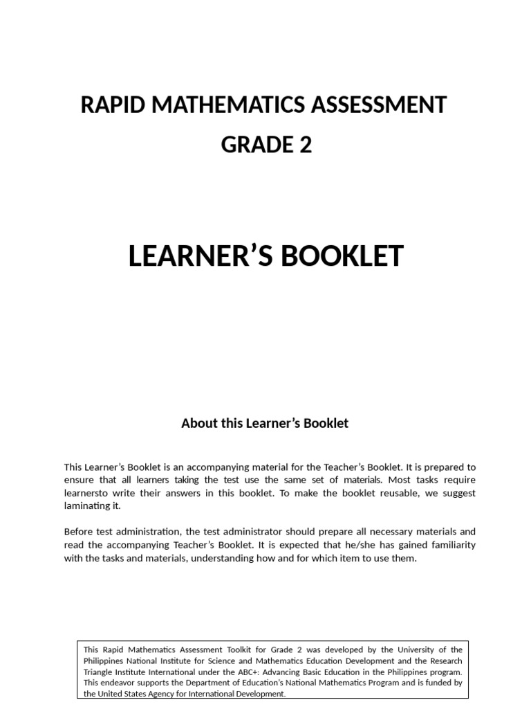 Grade 2 Rapid Mathematics Assessment | PDF | Mathematics