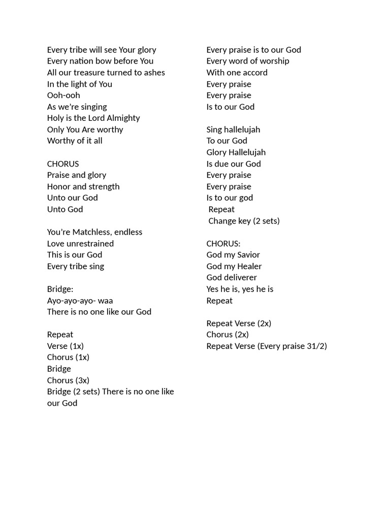 Worship Lyrics: Every Praise to God | PDF | Glory (Religion ...