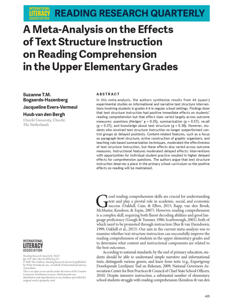 Meta-Analysis of Text Structure Instruction | PDF | Reading ...