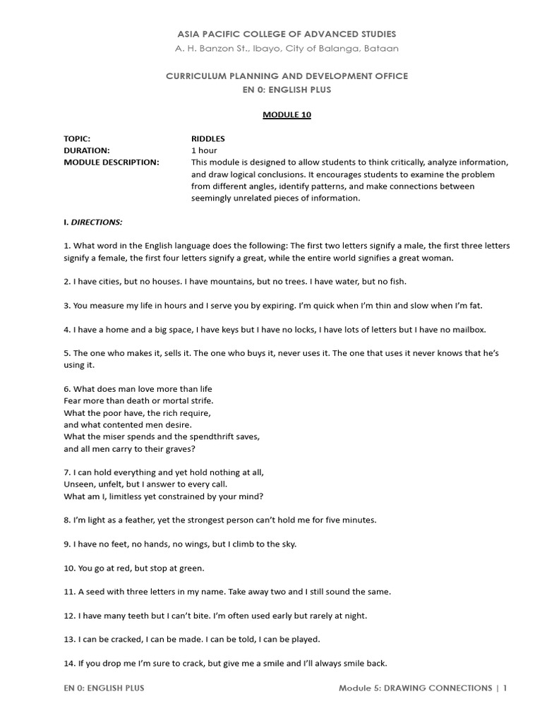 Module 10: Riddles | PDF