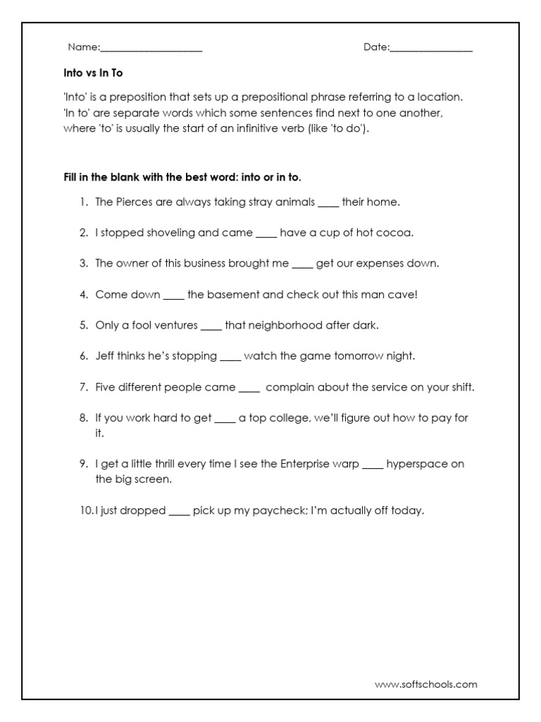Into vs In To: Usage Guide and Quiz | PDF