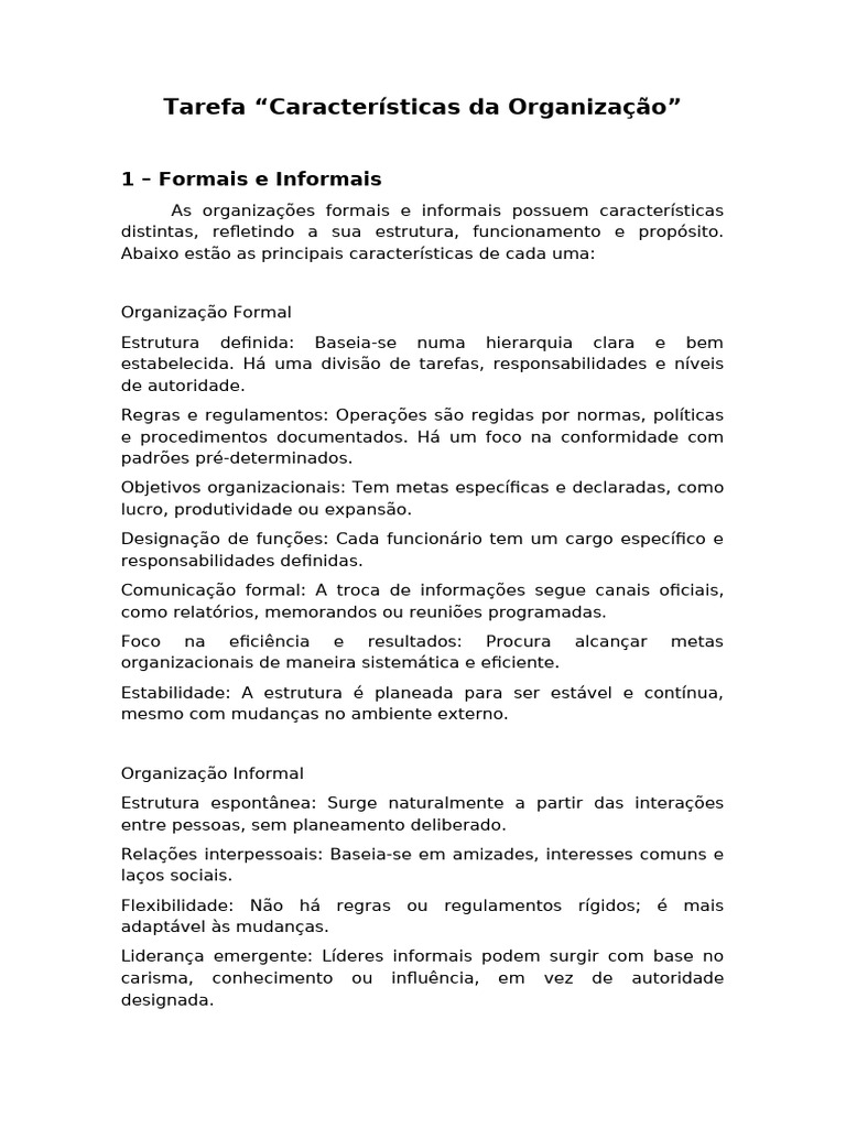 Características de Organizações Formais e Informais | PDF ...