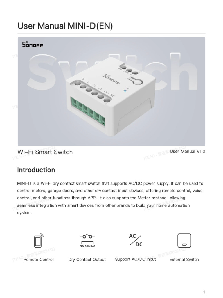 MINI-D Wi-Fi Smart Switch Manual | PDF | Switch | Electromagnetic ...
