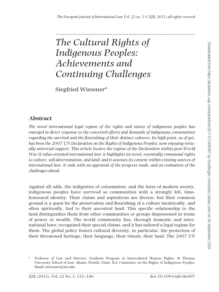 Wiessner 2007 Cultural Rights of Indigenous People Achievements and ...