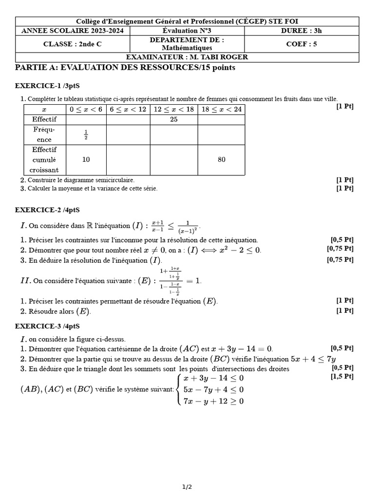 Eval3 Maths CÉGEP 2nde C | PDF | Mathématiques