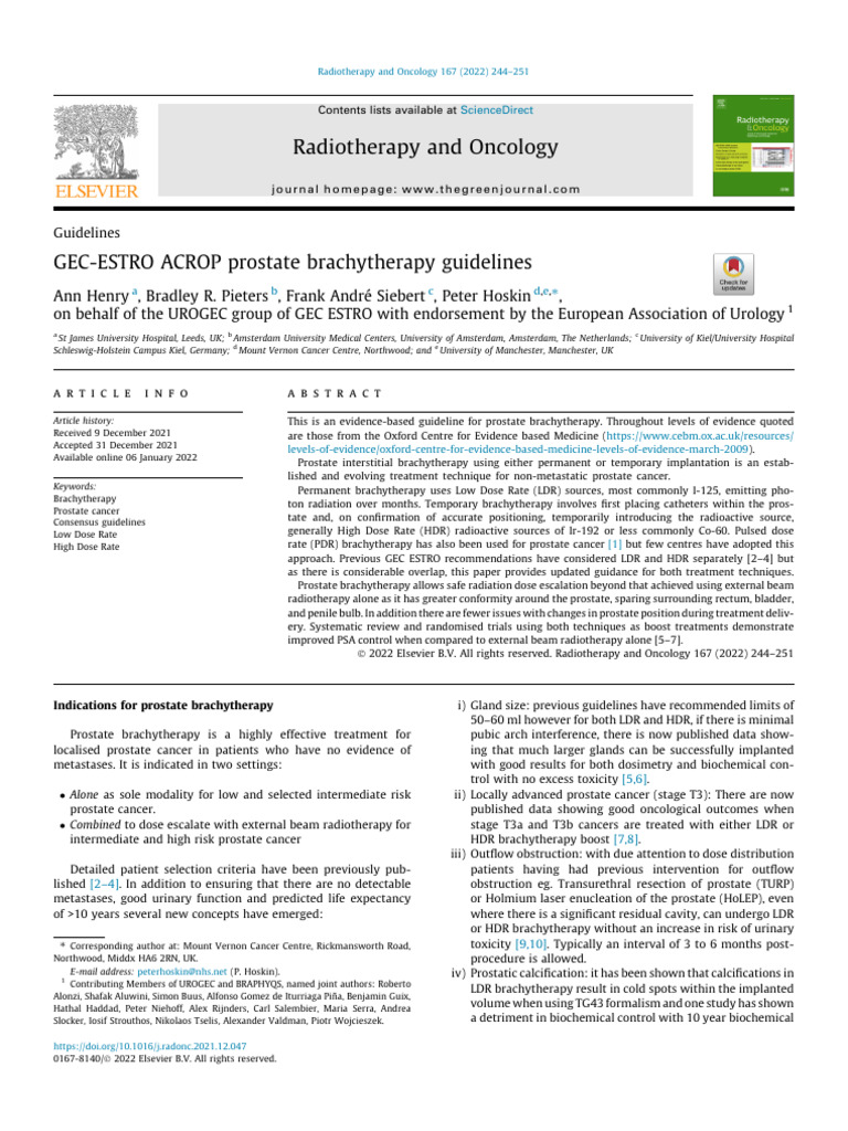 Prostate Brachytherapy Guidelines 2022 | PDF | Radiation Therapy | Prostate