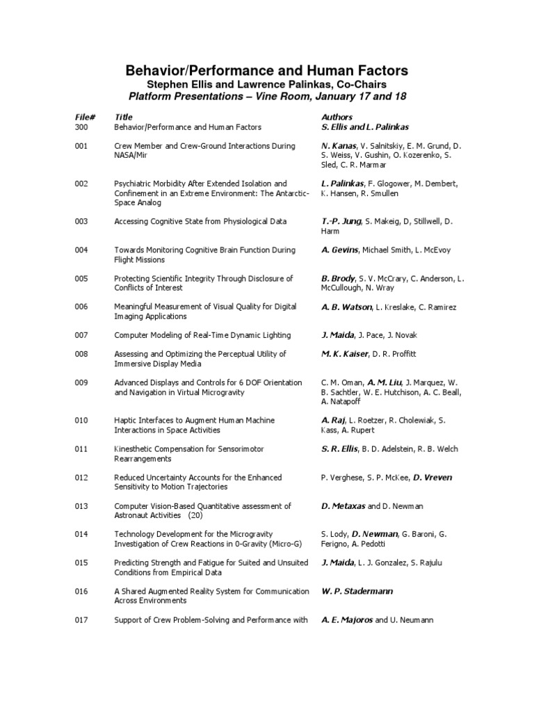 Behavior/Performance and Human Factors: Platform Presentations - Vine ...