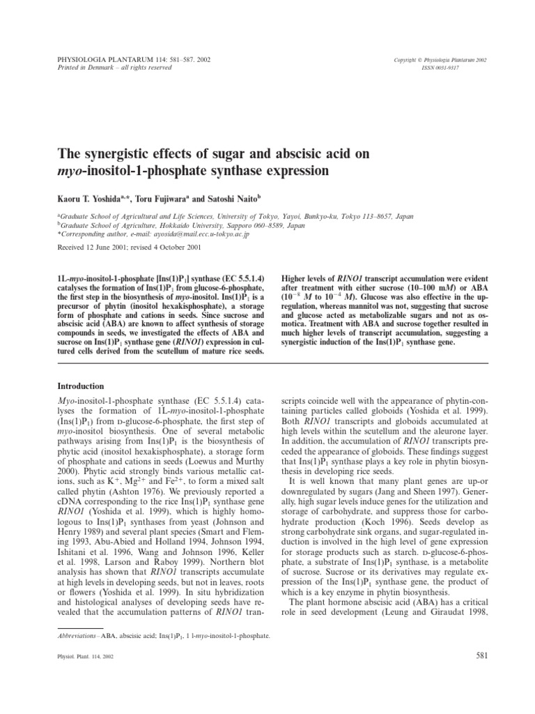 The Synergistic Effects of Sugar and Abscisic Acid | PDF | Gene | Gene ...