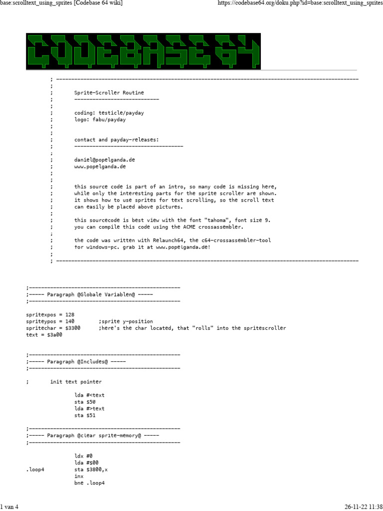 Sprite Scroller Code for C64 | PDF | Software Development | Computer ...